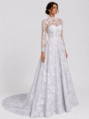 Elegant High Neck Long Sleeve Lace A-Line Wedding Dress with Chapel Train