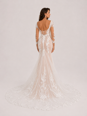 Elegant Long-Sleeve Deep V-Neck Lace Mermaid Wedding Dress with Chapel Train