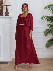 A-Line Square Neckline Lace Chiffon Mother of the Bride Dress