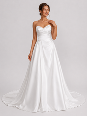 Elegant Strapless Ruched Satin A-Line Wedding Dress with Chapel Train