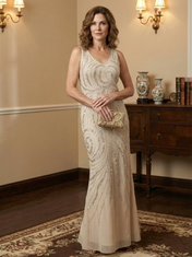 Sheath/Column V-Neck Ankle-Length Mother of the Bride Dresses with Jacket & Sequins