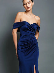 Evening Dress Navy High Slit  Strapless Mermaid