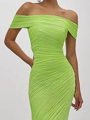 Prom Party Green Mermaid Dress Off Shoulder Pleated Long Prom Dress