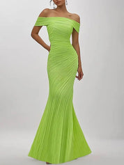 Prom Party Green Mermaid Dress Off Shoulder Pleated Long Prom Dress
