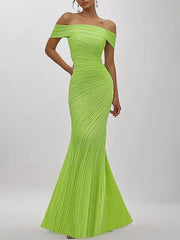Prom Party Green Mermaid Dress Off Shoulder Pleated Long Prom Dress