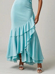 Party Dress Turquoise V-Neck Ruffle Maxi Dress
