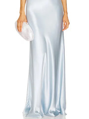 Party Dress Sky Blue Halter Neck Off Shoulder Maxi Dress