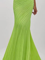 Prom Party Green Mermaid Dress Off Shoulder Pleated Long Prom Dress