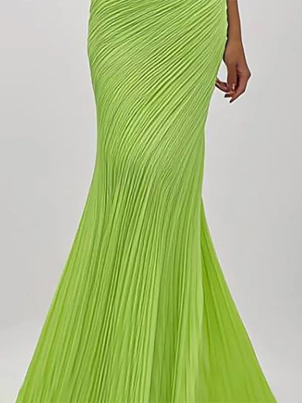 Prom Party Green Mermaid Dress Off Shoulder Pleated Long Prom Dress