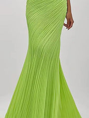 Prom Party Green Mermaid Dress Off Shoulder Pleated Long Prom Dress