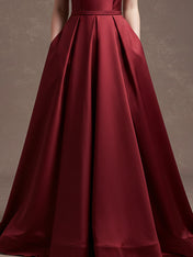 Burgundy Sheath/Column V-Neck Floor-Length Satin Prom Dress
