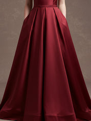 Burgundy Sheath/Column V-Neck Floor-Length Satin Prom Dress