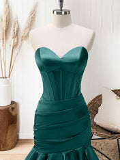 Green Mermaid Strapless Corset Tiered Long Prom Dress