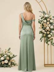 One Shoulder Satin Mermaid Long Bridesmaid Dresses for Women