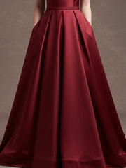 Burgundy Sheath/Column V-Neck Floor-Length Satin Prom Dress