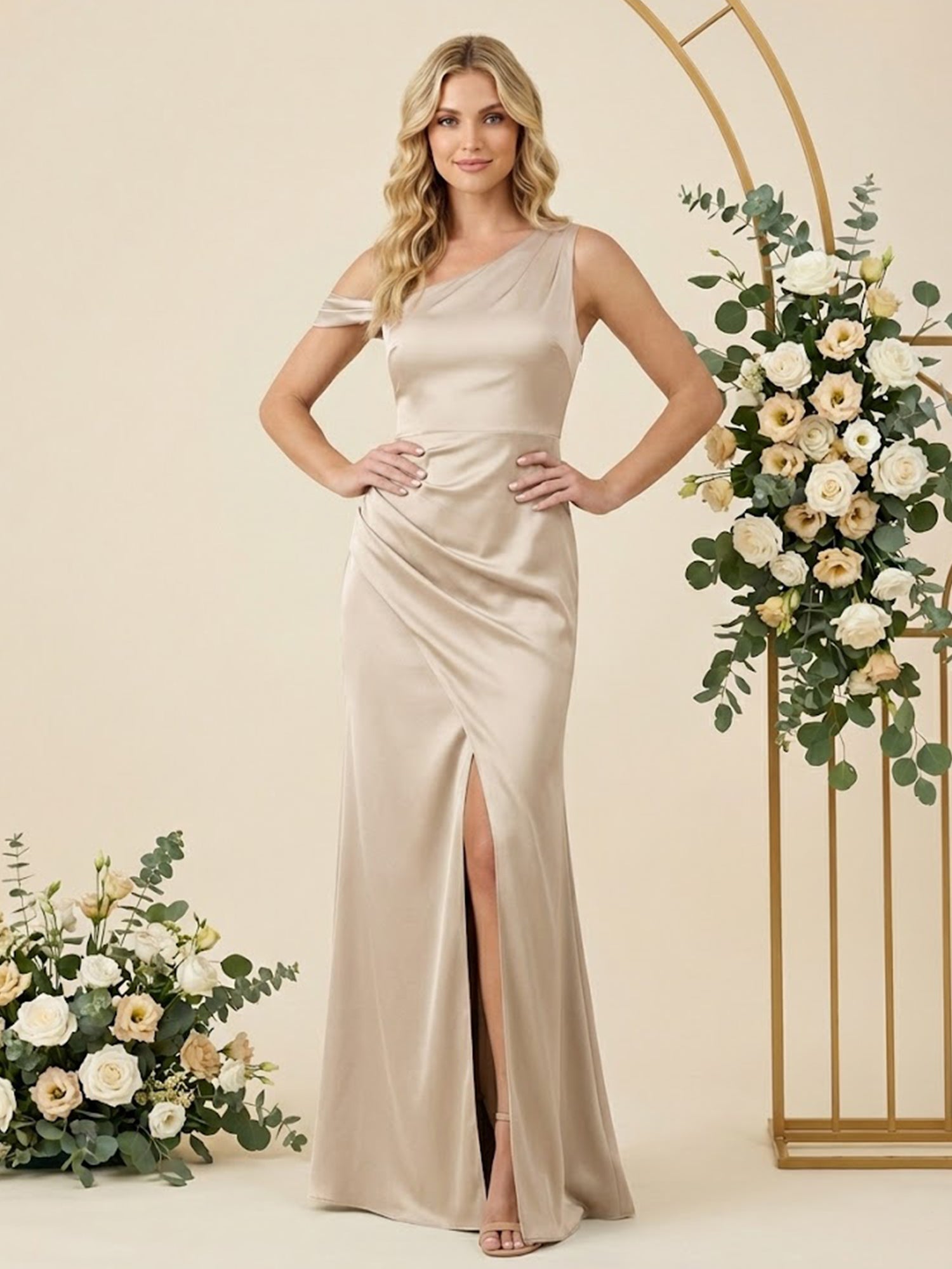 One Shoulder Satin Mermaid Long Bridesmaid Dresses for Women
