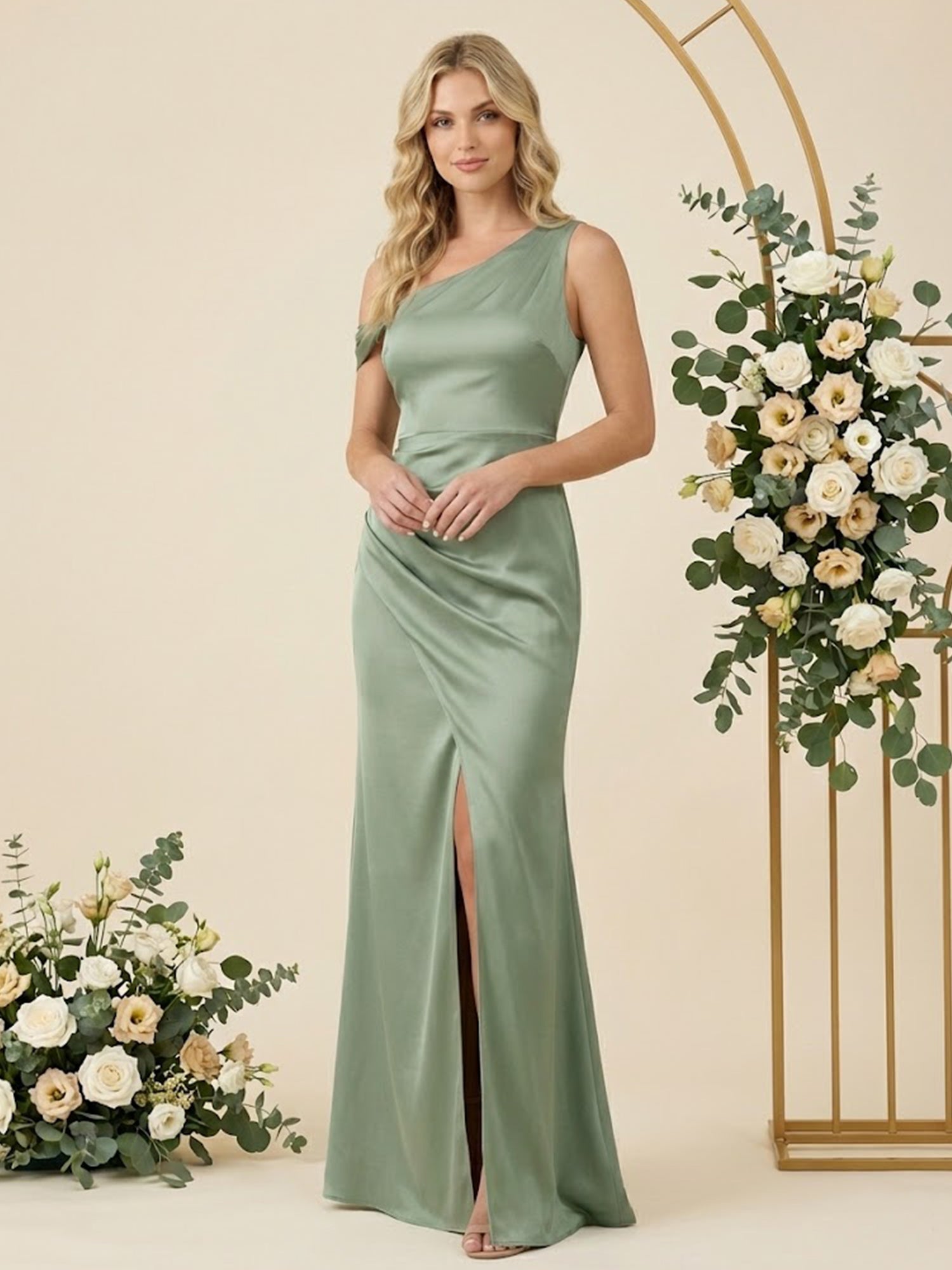 One Shoulder Satin Mermaid Long Bridesmaid Dresses for Women