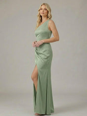 One Shoulder Satin Mermaid Long Bridesmaid Dresses for Women