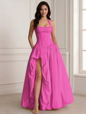 Glamorous Blush Pink Halter Corset Evening Paty Dress Gown