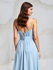 Light Blue A-Line Chiffon Sweetheart Spaghetti Straps Floor-Length Pleated Bridesmaid Dress