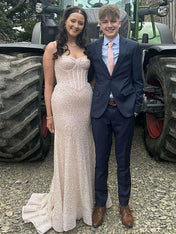 Light Blue Mermaid Spaghetti Straps Long Prom Dress with Beading