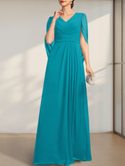 A-line V-Neck Floor-Length Chiffon Mother of the Bride Dress With Pleated