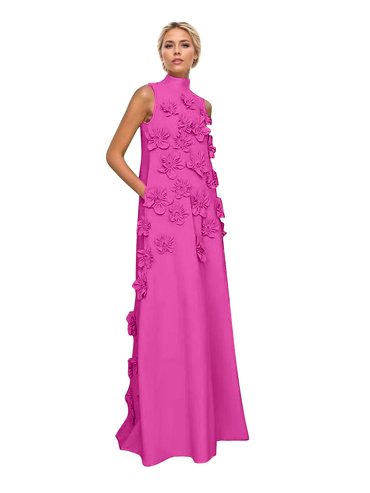 Onions Purple Rose Flower Maxi Dress