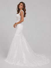Elegant 3D Floral Strap Sheer Lace Mermaid Wedding Dress with Chapel Train