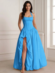 Glamorous Blush Pink Halter Corset Evening Paty Dress Gown