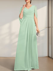 A-line V-Neck Floor-Length Chiffon Mother of the Bride Dress With Pleated