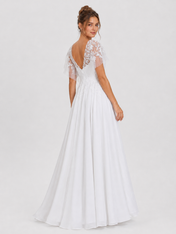 Elegant Flutter Sleeve Embroidered V-Neck Chiffon A-Line Wedding Dress