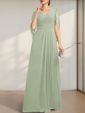 A-line V-Neck Floor-Length Chiffon Mother of the Bride Dress With Pleated