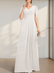 A-line V-Neck Floor-Length Chiffon Mother of the Bride Dress With Pleated