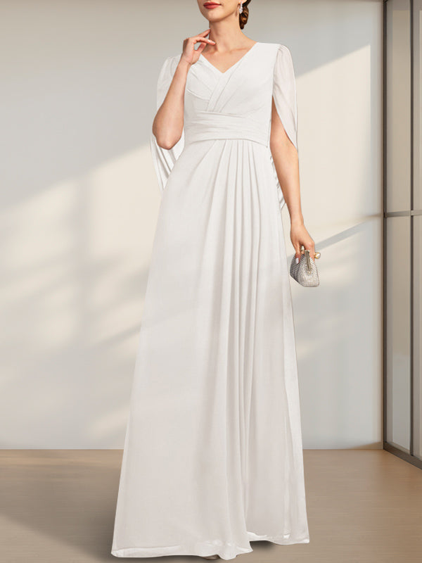 A-line V-Neck Floor-Length Chiffon Mother of the Bride Dress With Pleated