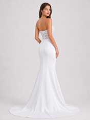 Elegant Strapless Lace Bodice Satin Mermaid Wedding Dress with Chapel Train