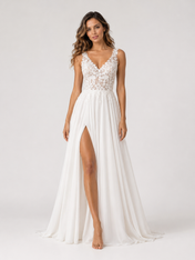 Elegant Floral Applique Chiffon A-Line Wedding Dress with Sweep Train