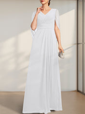 A-line V-Neck Floor-Length Chiffon Mother of the Bride Dress With Pleated