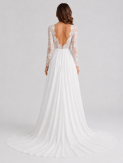 Elegant Long-Sleeve Lace Bodice Chiffon A-Line Wedding Dress with Sweep Train