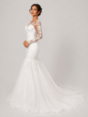 Elegant Long-Sleeve Illusion Lace Mermaid Wedding Dress with Chapel Train