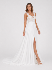 Elegant Sleeveless Lace Applique Chiffon A-Line Wedding Dress with High Slit and Chapel Train