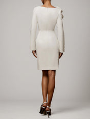 White Bow Long Sleeve Sheath Midi Dress