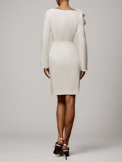 White Bow Long Sleeve Sheath Midi Dress