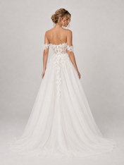 Elegant Off-the-Shoulder Corset Tulle A-Line Wedding Dress with High Slit and Chapel Train