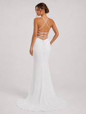 Elegant Spaghetti Strap Lace Applique Crepe Mermaid Wedding Dress with Chapel Train