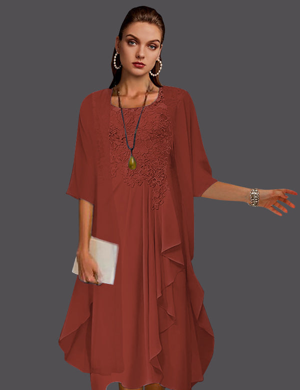 Two Piece A-Line Chiffon Lace Sleeveless Jacket Dresses with Pleats Appliques