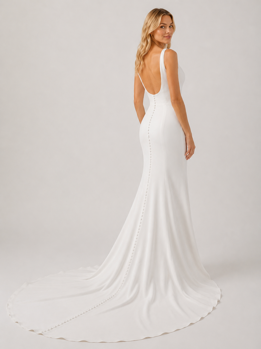 Elegant Square Neck Satin Mermaid Wedding Dress with Sweep Train