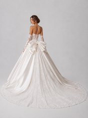 Elegant Strapless Satin and Lace Ball Gown Wedding Dress with Cathedral Train