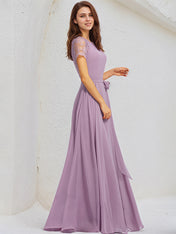 Wisteria A-Line Scoop Floor-Length Lace Chiffon Bridesmaid Dress