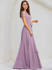 Wisteria A-Line Scoop Floor-Length Lace Chiffon Bridesmaid Dress