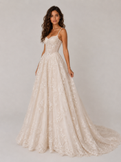 Elegant Sweetheart Lace Corset A-Line Wedding Dress with Beaded Straps and Chapel Train